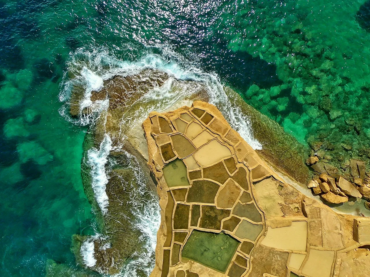 Salt pans beside the coast of Gozo